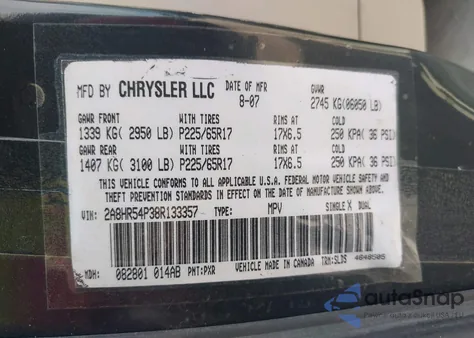 2008 Chrysler Town & Country Touring from USA, damaged, VIN 2A8HR54P38R133357